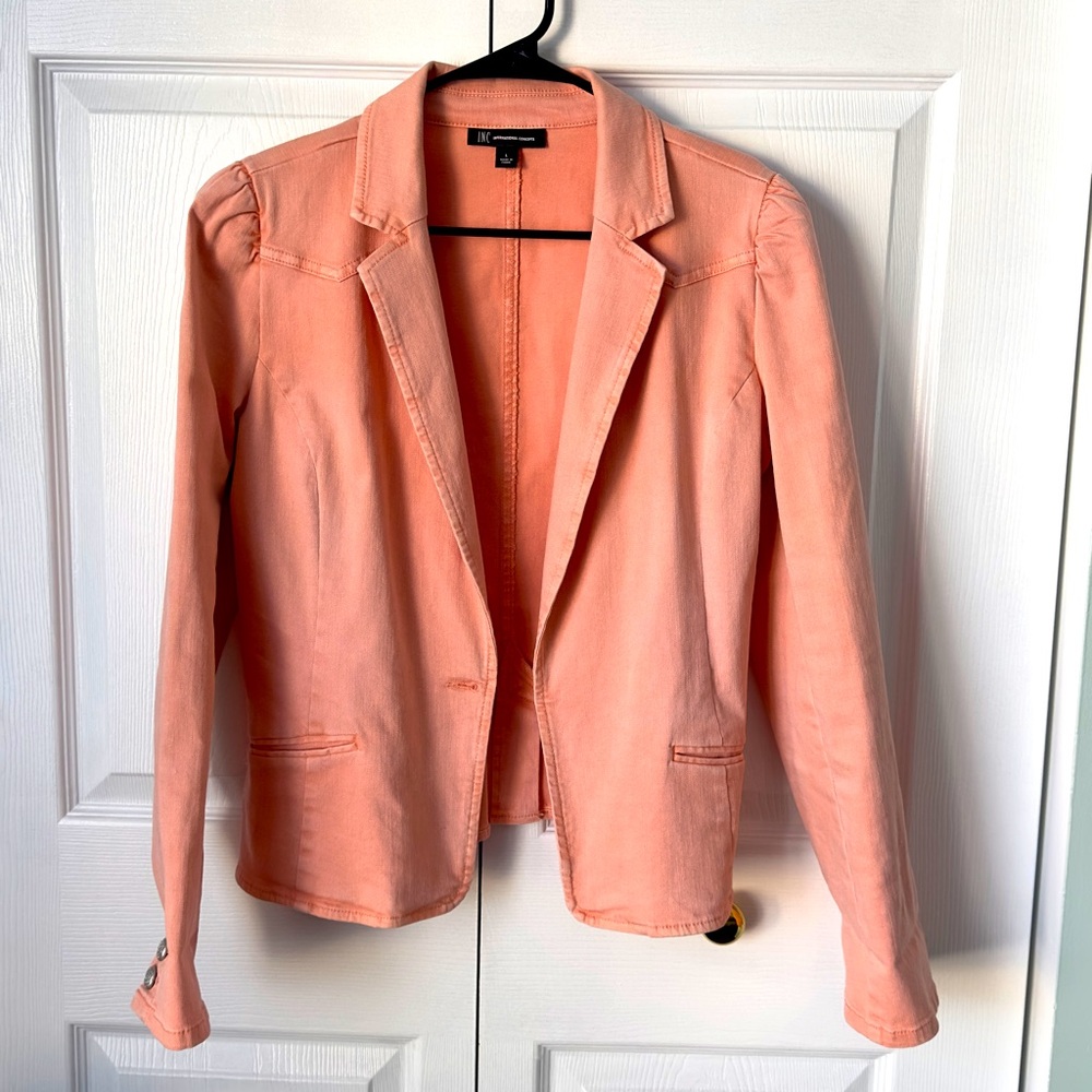 INC International Concepts Peach Denim Blazer, Size Large